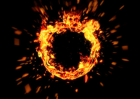 3d illustration of a ring of flames burning with energy conceptの写真素材