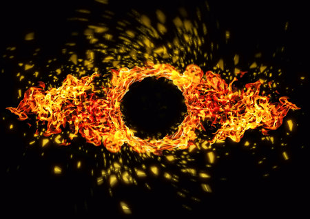 3d illustration of a ring of flames burning with energy conceptの写真素材