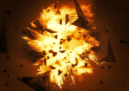 3d illustration of fire flames and smoke exploding in energy and power concept