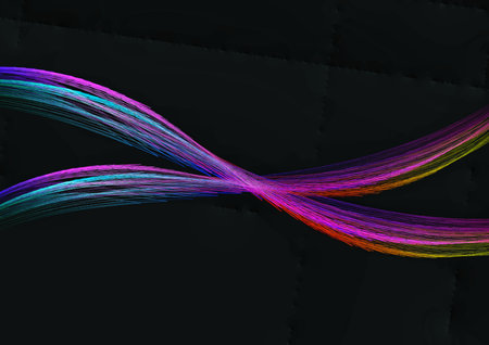Curved rainbow light waves and black background