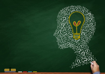 Silhouette illustration of a person thinking with idea and creativity conceptの写真素材