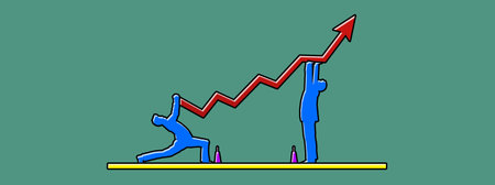 Illustration of business people with growing arrow. Success and growth concept.