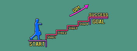 Illustration of a business concept with stairs going up and success text