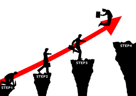 Ilustration of business people climbing career ladder. Successful business concept.