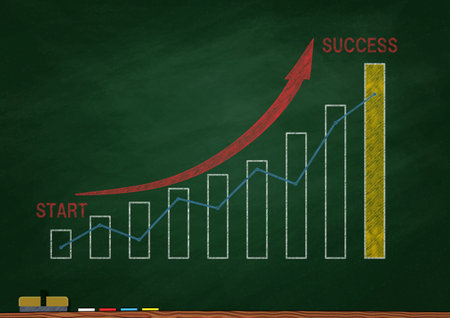 Chalkboard with business graph. Success concept. Illustration.の写真素材