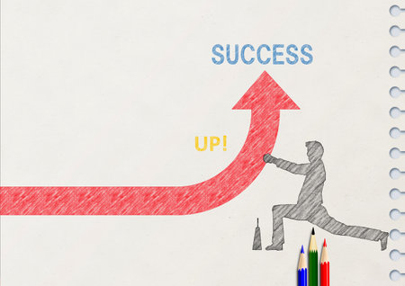 Businessman with red arrow going up. Concept of success and growth.の写真素材
