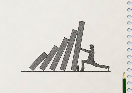 Silhouette illustration of a businessman holding a falling bar graph in his hand in business concept. Success concept. Silhouette illustration.の写真素材