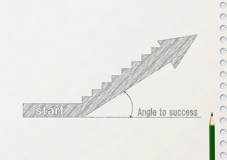 Graph of success and failure with arrow and pencils, business concept