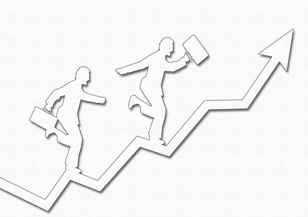 Silhouettes of business people climbing up on a graph. Illustration.の写真素材