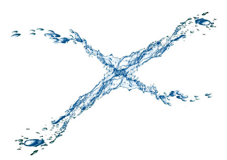 Blue water splashes letter X isolated on white background. 3d renderingの写真素材