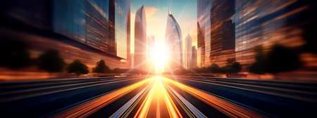 Motion blur of modern skyscrapers and high-rise buildings.の素材