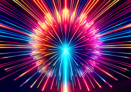 Colorful laser rays on a dark background.の素材