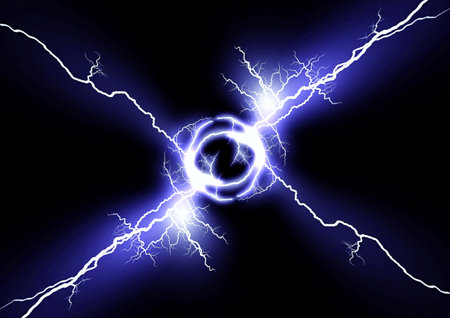 3D illustration of blue lightning swirls on a black background