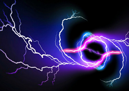 3d illustration of colorful lightning bolts shining on a black background