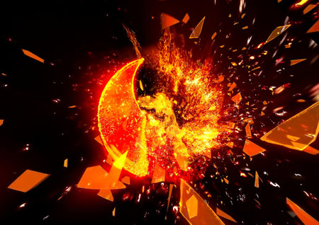 3d illustration of exploding fire flames on a black background with text space