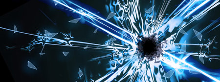 3d illustration of cracked glass on a black background with text space