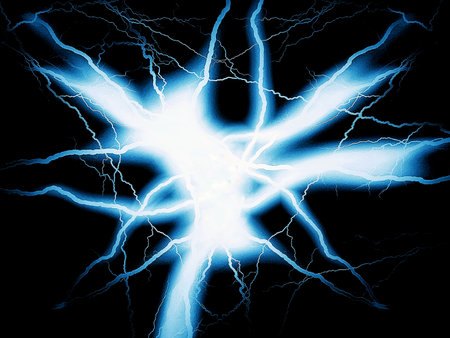 Blue lightning on a black background. Illustration for your design.の写真素材
