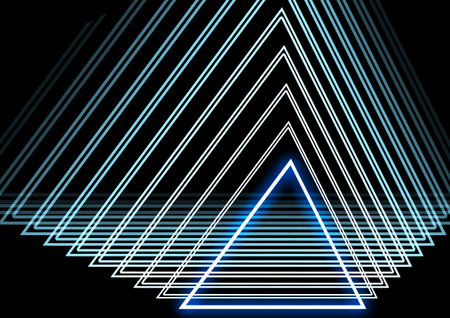 Neon triangle on the dark background. 3d illustration. Futuristic technology style.の写真素材