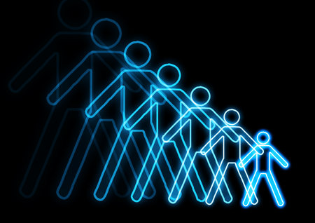 3d illustration of a neon family on a black background. Glowing neon family.の写真素材