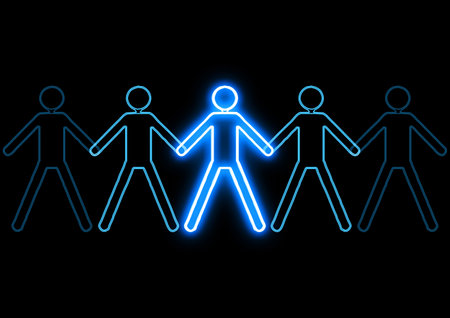 Group of people with neon light. 3d illustration.の写真素材