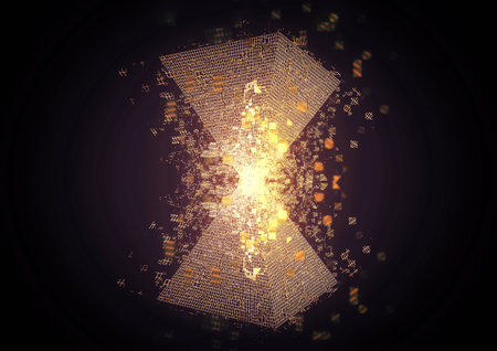 3d illustration of an abstract pyramid shape with orange glowの写真素材