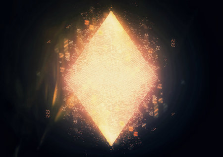 3d illustration of an abstract pyramid shape with orange glowの写真素材