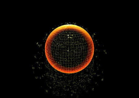 3d illustration of a luminous light planet on a black background with text spaceの写真素材
