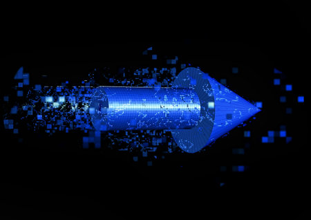 3d illustration of blue arrows scattering on a black background with text spaceの写真素材
