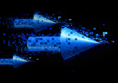 3d rendering of a computer-generated image of a flying blue arrow.の写真素材
