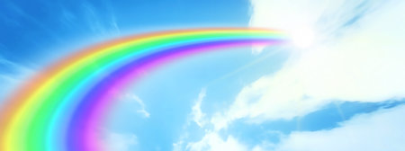 Rainbow in the blue sky. Panoramic image. 3D renderingの写真素材