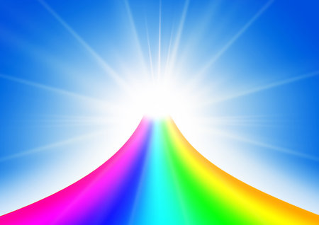 Abstract rainbow background with sun rays. 3d illustration for your design.の写真素材