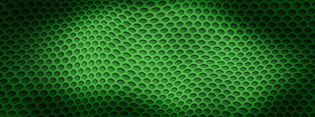 Green metallic background with perforated holes. 3d render illustration