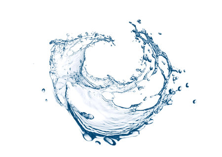 3d illustration of abstract blue water splash on white background with text spaceの写真素材