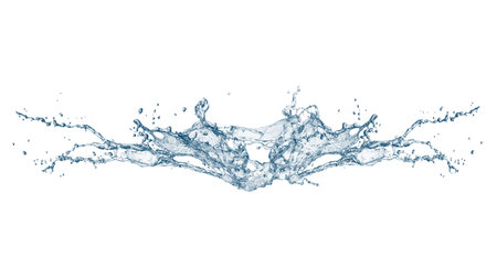 Abstract blue waves and splashes 3d illustration on white background with text spaceの写真素材