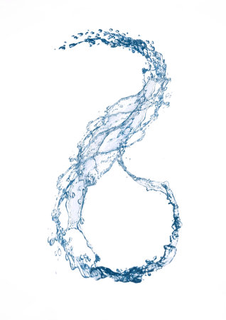 3d illustration of abstract blue water splashes on white backgroundの写真素材