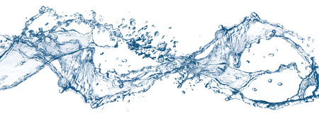 3d illustration of abstract blue waves and splashes on white backgroundの写真素材