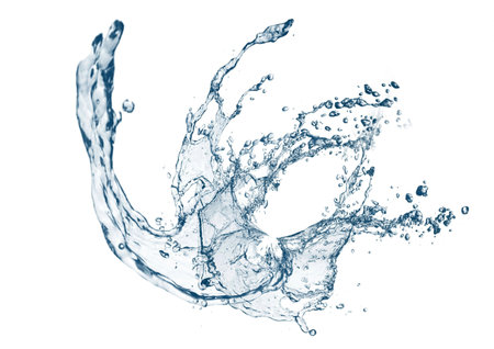 3d illustration of abstract blue water splashes on white backgroundの写真素材