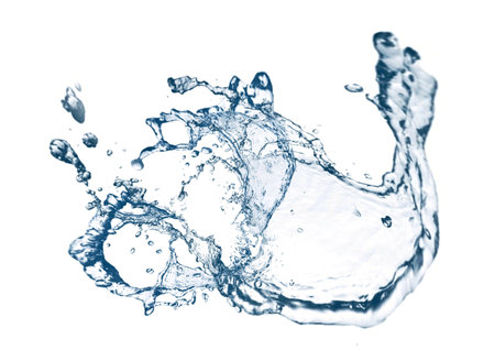 3d illustration of abstract blue water splashes on white backgroundの写真素材
