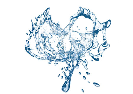 3d illustration of abstract blue water splashes on white backgroundの写真素材