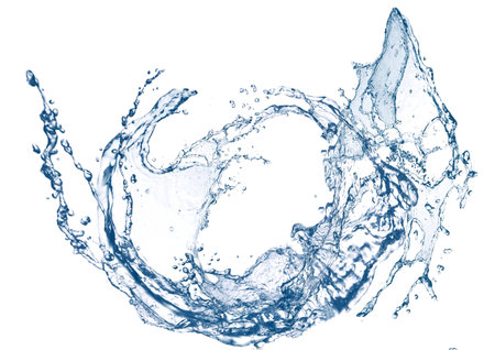 blue water splash isolated on white background. close up.の写真素材