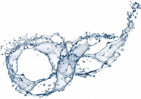 3d illustration of abstract blue waves and splashes on white backgroundの写真素材