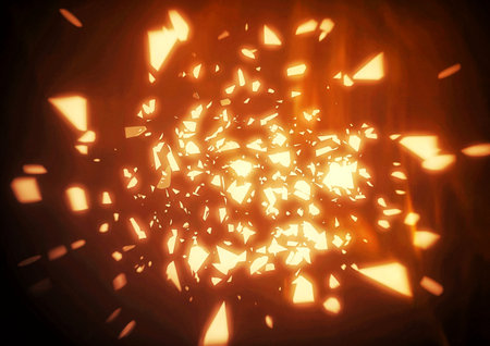 3d illustration of an explosion with burning debris flying off