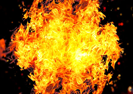 Fire flames on black background, abstract blaze fire flame texture background.