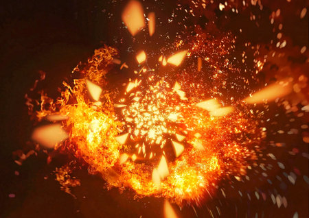 3d illustration of fire exploding and burning on black background