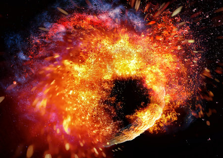 3d illustration of fire exploding and burning on black background