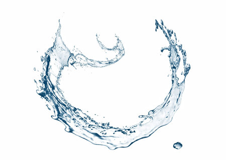 3d illustration of curved abstract blue splashesの写真素材