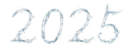 3d illustration of abstract blue water splashes in the shape of the number 2025