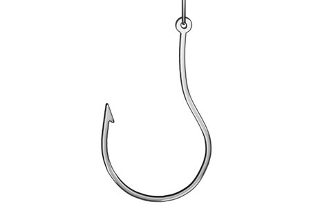 Fishing Hook isolated on white background. 3d rendering. Computer digital drawing.の写真素材
