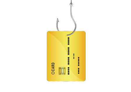 Credit card being stolen with a fishing hook 3d illustrationの写真素材