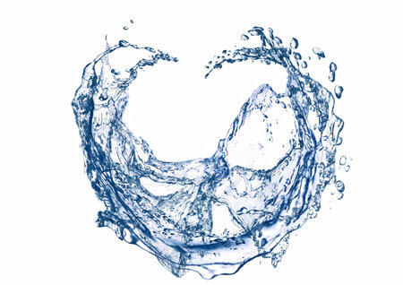blue water splash isolated on white background. close up of water splashの写真素材
